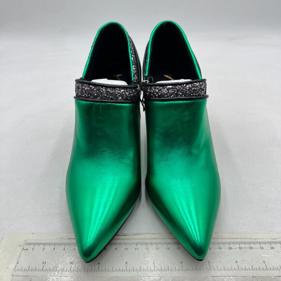 YDN Green Rhinestone Glitter Stiletto Heel Pointed Toe Side Zipper Short Booties - Picture 3 of 8